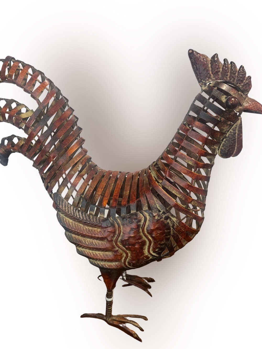 Rustic Metal Rooster Sculpture - Brown & Copper - 19”x18”x7” - Indoor or outdoor